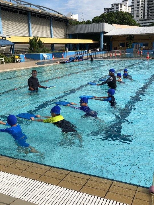 
Pupils being equipped with basic swimming skills and water safety awareness.